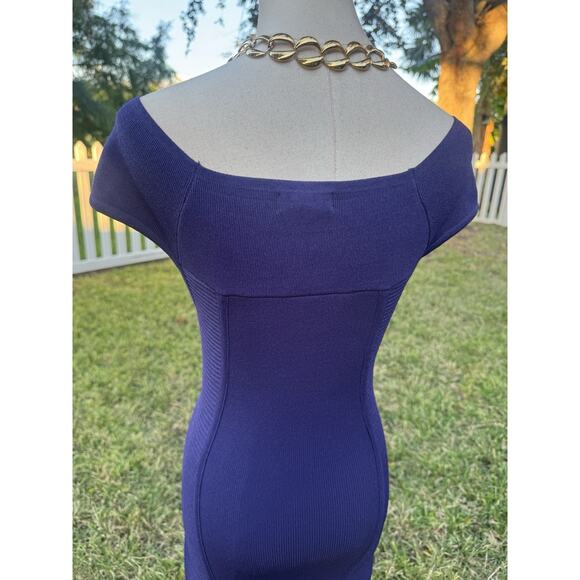 BEBE Y2K Vintage Deep Purple Bandage Mini Dress Off Shoulder Clubbing Bodycon S - Picture 9 of 16